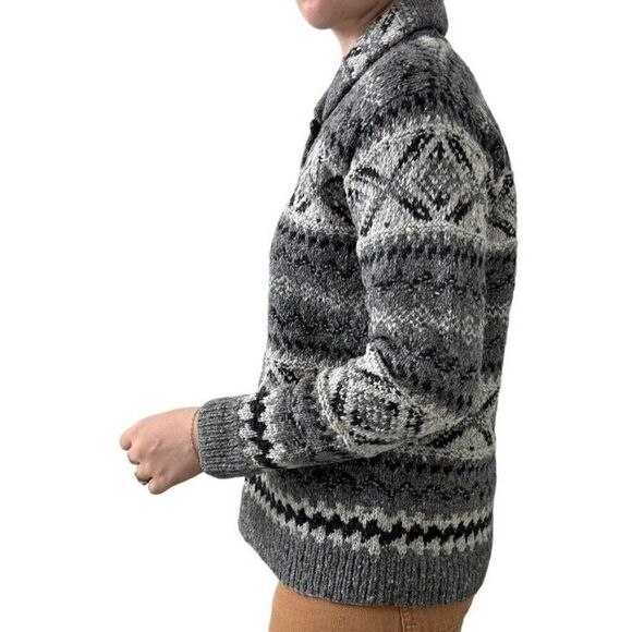 Vintage Lauren Ralph Lauren Grey Hand Knit Cowl Neck Chunky Wool Sweater Sz M/P - Picture 4 of 5